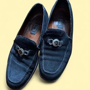 Mens Black Suede Vintage Versace Loafers with buckle detail - Size 45/12M